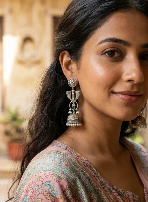 SAADGI_DUALTONE_BRASS_LONG_JHUMKA_EARRINGS