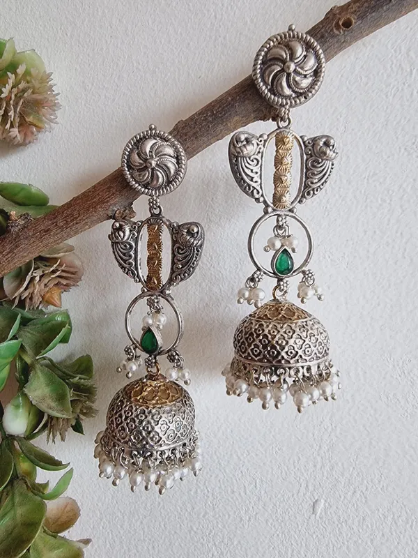 SAADGI_DUALTONE_BRASS_LONG_JHUMKA_EARRINGS