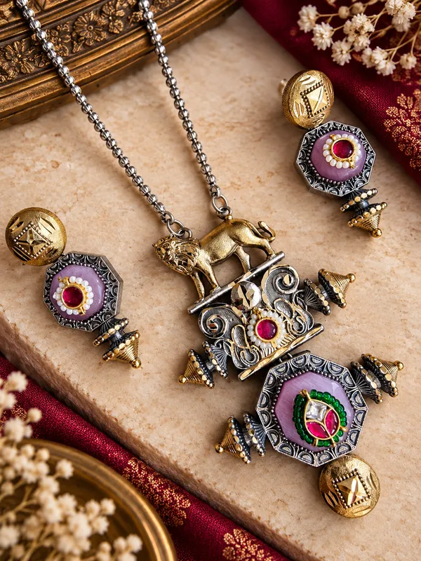 SATYAM_DUALTONE_BRASS_PENDENT_SET_WITH_EARRINGS