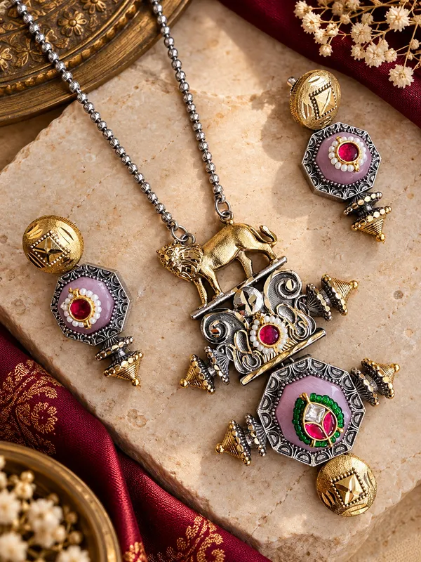 SATYAM_DUALTONE_BRASS_PENDENT_SET_WITH_EARRINGS