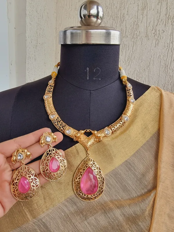 SWARA_PINK_DOUBLET_GOLD_PLATED_NECKLACE_SET_FOR_WOMEN