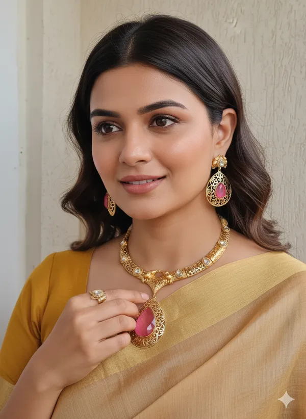 SWARA_PINK_DOUBLET_GOLD_PLATED_NECKLACE_SET_FOR_WOMEN
