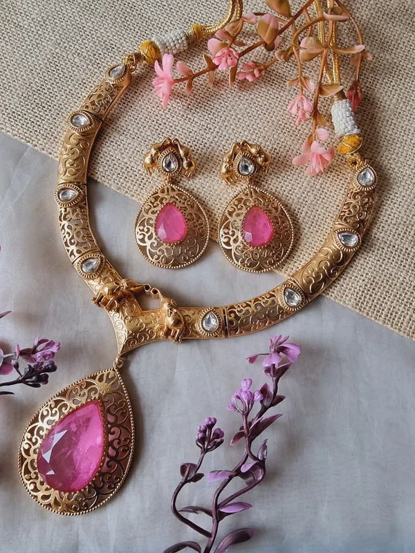 SWARA_PINK_DOUBLET_GOLD_PLATED_NECKLACE_SET_FOR_WOMEN