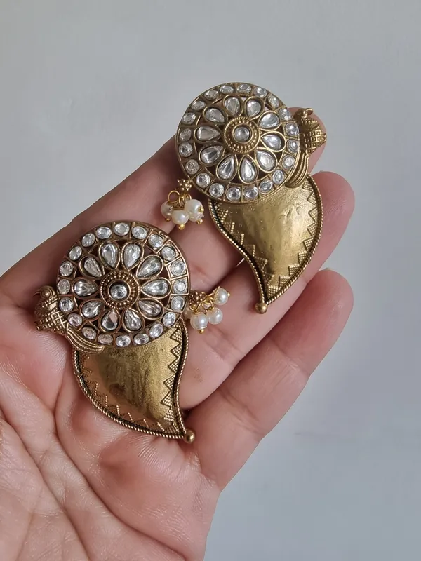 AMBIKA_MATT_GOLD_PLATED_WHITE_EARRINGS_FOR_WOMEN