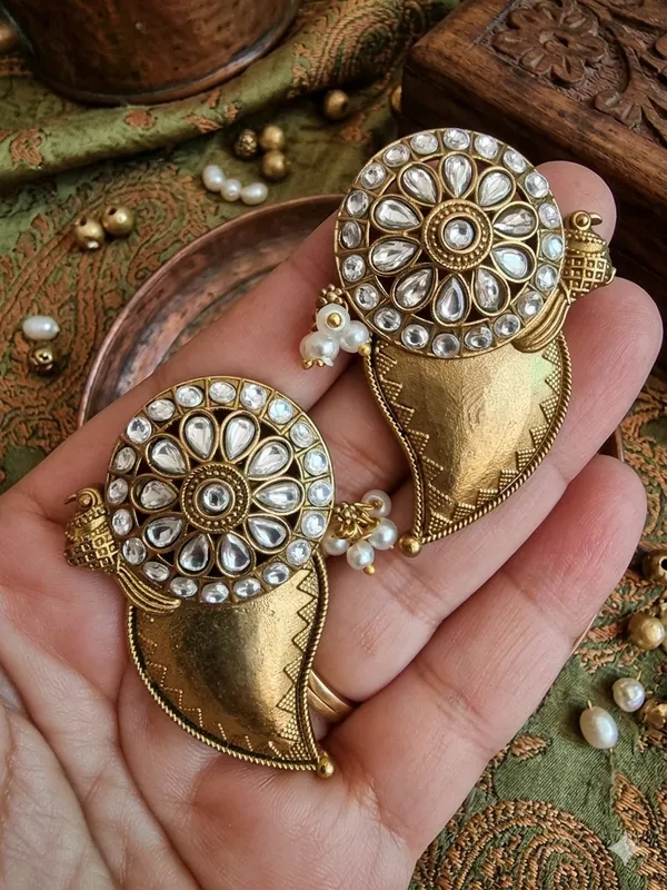 AMBIKA_MATT_GOLD_PLATED_WHITE_EARRINGS_FOR_WOMEN