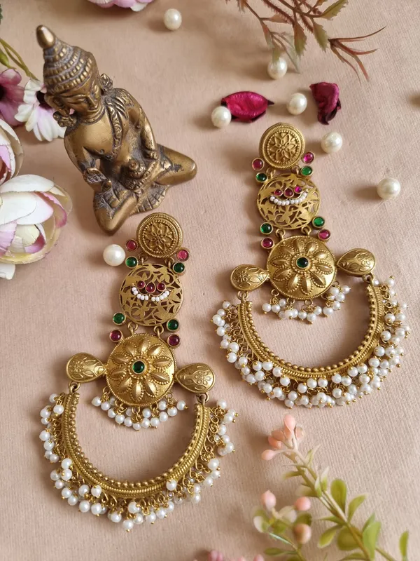 Gold_Plated_White_Beads_Work_Earrings_For_Women