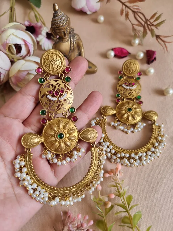 Gold_Plated_White_Beads_Work_Earrings_For_Women
