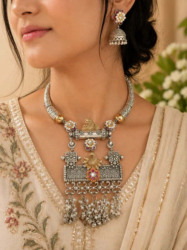 TULIKA_SILVER_PLATED_NECKLACE_SET_WITH_EARRINGS