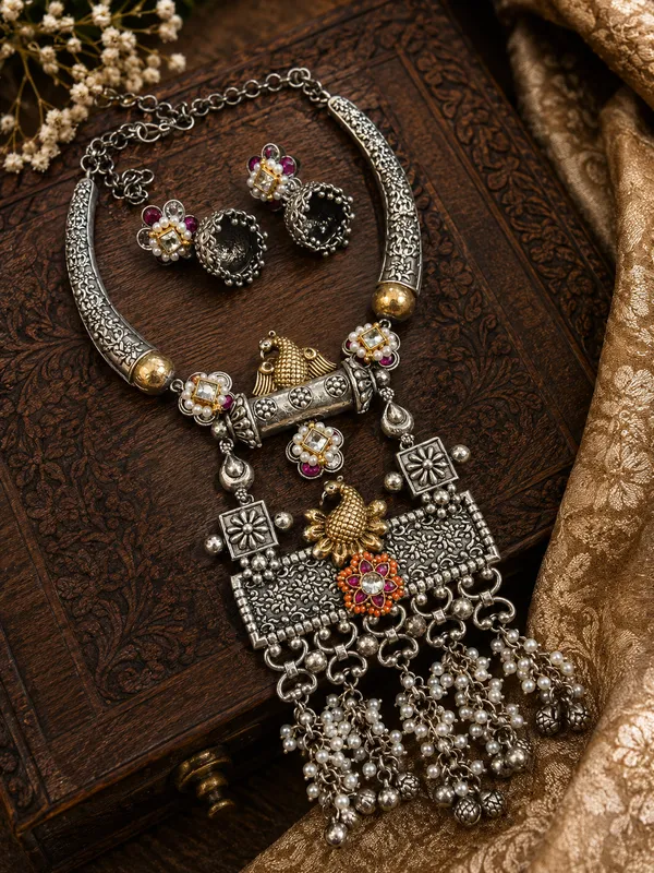TULIKA_SILVER_PLATED_NECKLACE_SET_WITH_EARRINGS