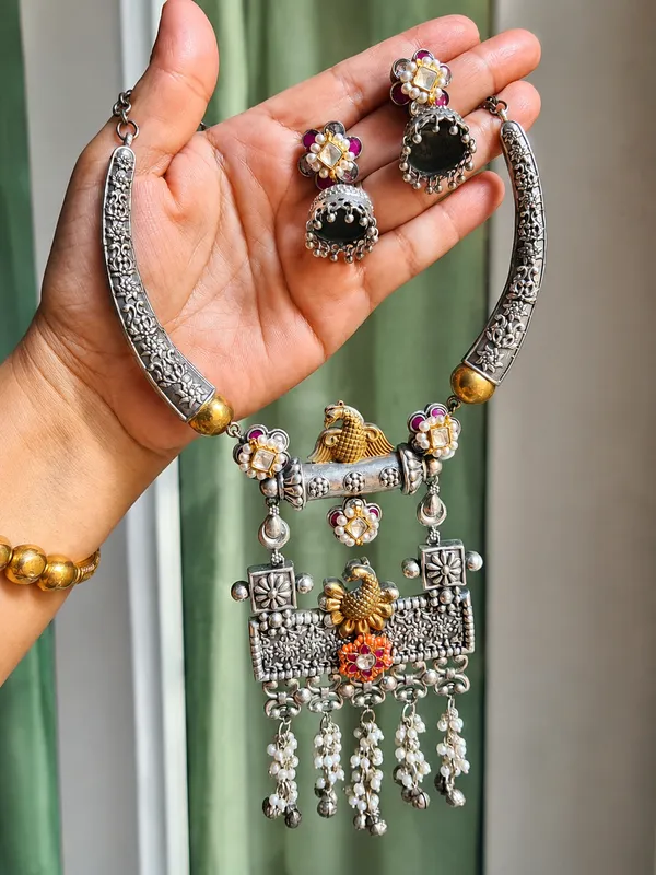 TULIKA_SILVER_PLATED_NECKLACE_SET_WITH_EARRINGS