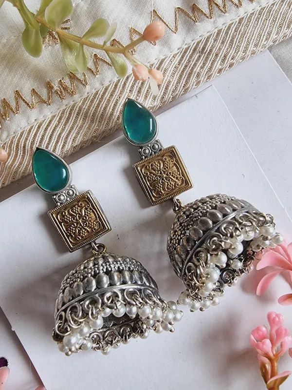 SHAMA_DUALTONE_LONG_BRASS_JHUMKA_EARRINGS
