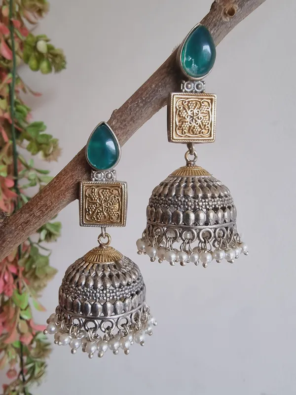 SHAMA_DUALTONE_LONG_BRASS_JHUMKA_EARRINGS