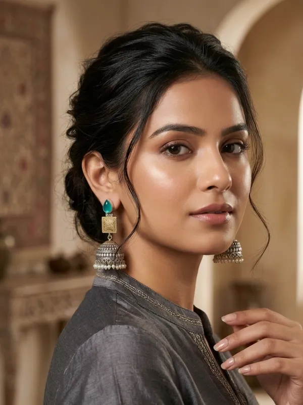 SHAMA_DUALTONE_LONG_BRASS_JHUMKA_EARRINGS
