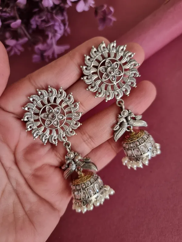 WHITE_CHAKRA_DUALTONE_JHUMKA_STYLE_EARRINGS_FOR_WOMEN