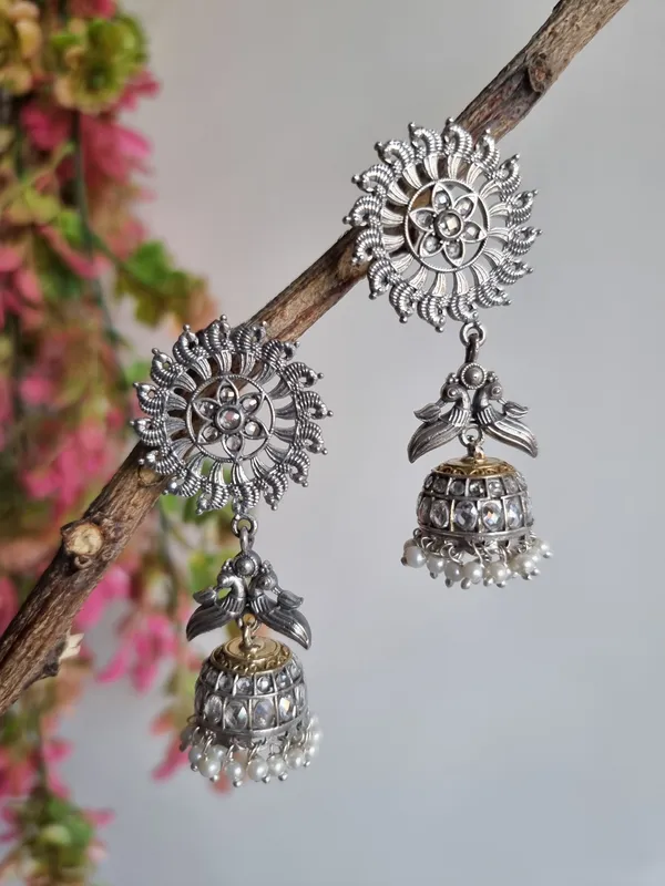 WHITE_CHAKRA_DUALTONE_JHUMKA_STYLE_EARRINGS_FOR_WOMEN