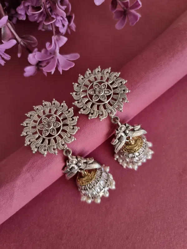 WHITE_CHAKRA_DUALTONE_JHUMKA_STYLE_EARRINGS_FOR_WOMEN