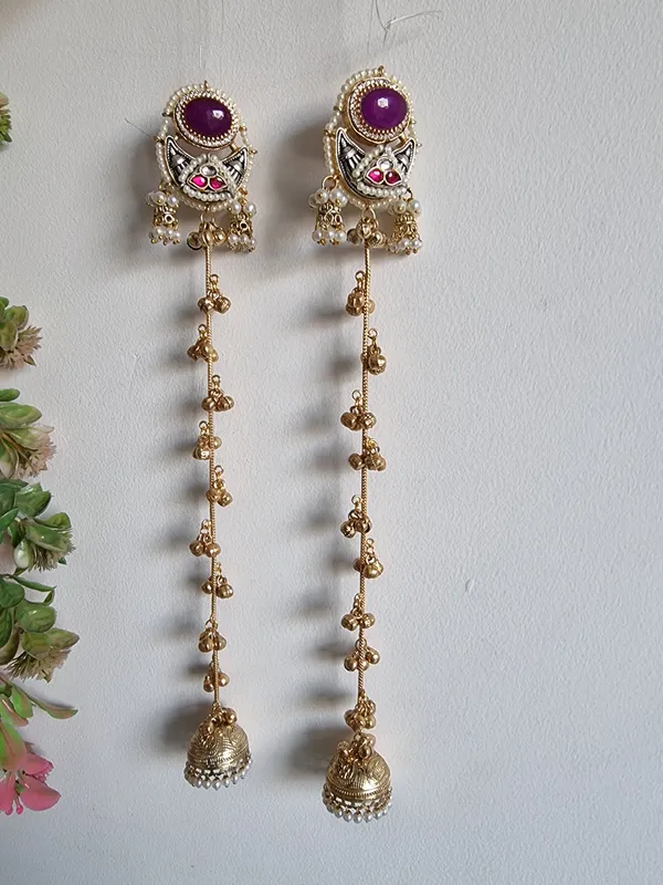 PAHELI_LONG_GHOONGROO_PURPLE_DOUBLET_KASHMIRI_EARRINGS