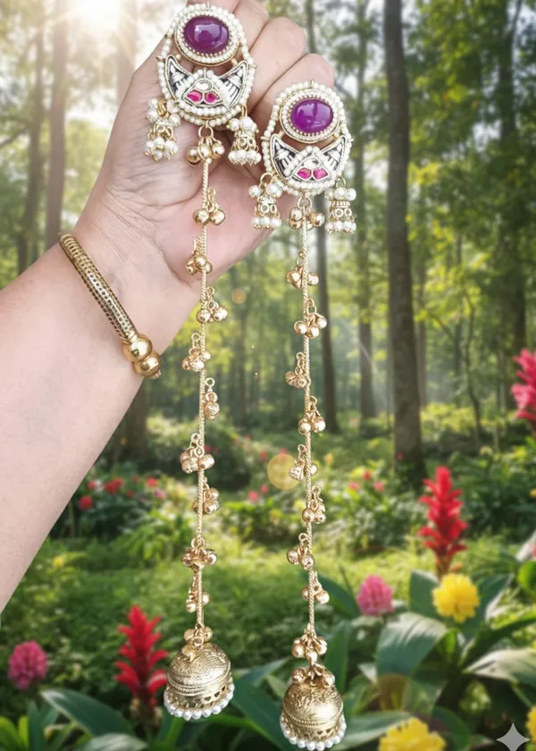 PAHELI_LONG_GHOONGROO_PURPLE_DOUBLET_KASHMIRI_EARRINGS