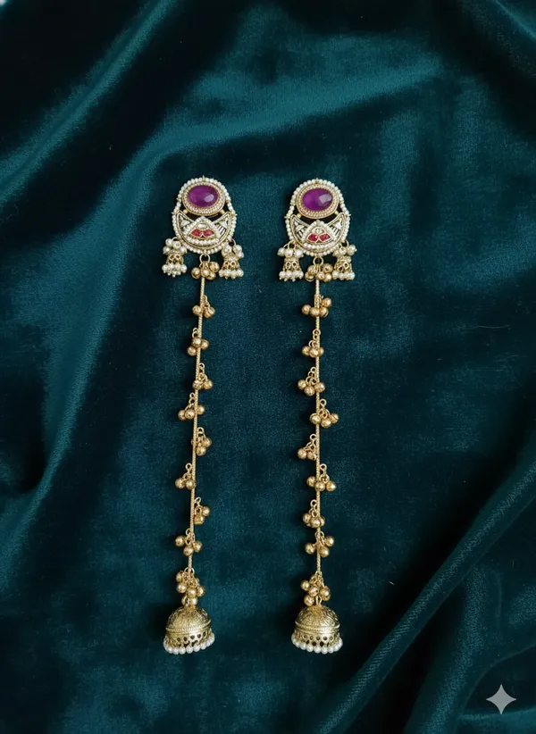 PAHELI_LONG_GHOONGROO_PURPLE_DOUBLET_KASHMIRI_EARRINGS