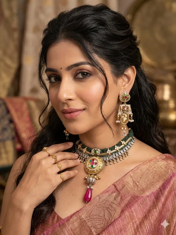 RAMNIKA__FUSION_STATEMENT_GREEN_NECKLACE_SET_WITH_EARRINGS