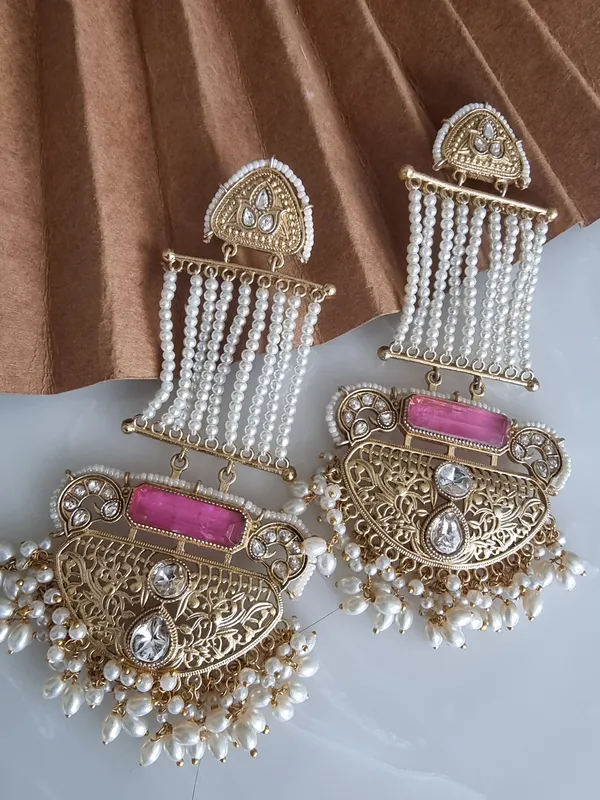 AROHA_PINK_,_WHITE_COLOR_GOLD_PLATED_LONG_EARRINGS_FOR_WOMEN