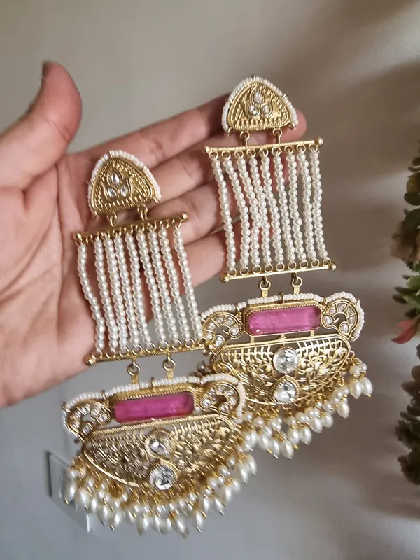 AROHA_PINK_,_WHITE_COLOR_GOLD_PLATED_LONG_EARRINGS_FOR_WOMEN