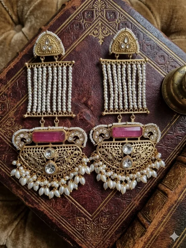 AROHA_PINK_,_WHITE_COLOR_GOLD_PLATED_LONG_EARRINGS_FOR_WOMEN