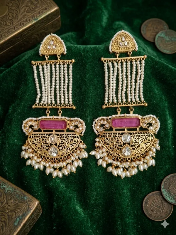 AROHA_PINK_,_WHITE_COLOR_GOLD_PLATED_LONG_EARRINGS_FOR_WOMEN