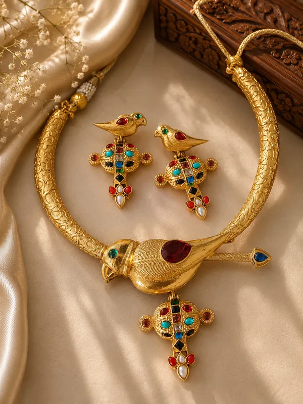 TOTAPARI__GOLD_PLATED_NECKLACE_SET_WITH_EARRINGS