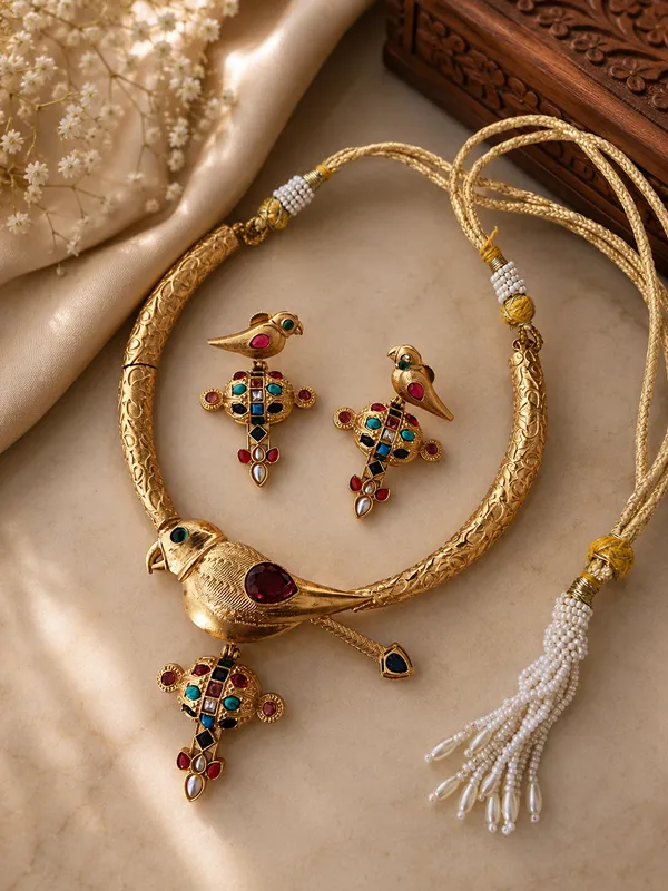 TOTAPARI__GOLD_PLATED_NECKLACE_SET_WITH_EARRINGS