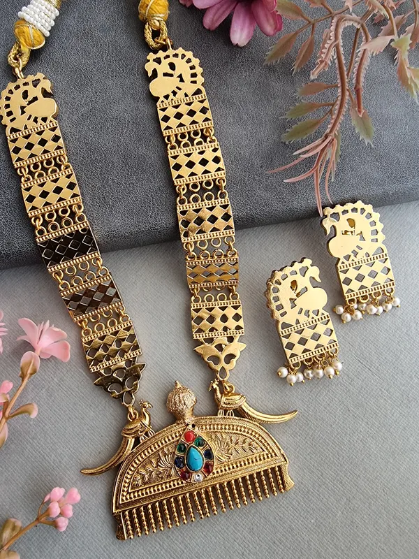 ARSHIA_GOLD_PLATED_LONG_NECKLACE_WITH_EARRINGS_FOR_WOMEN