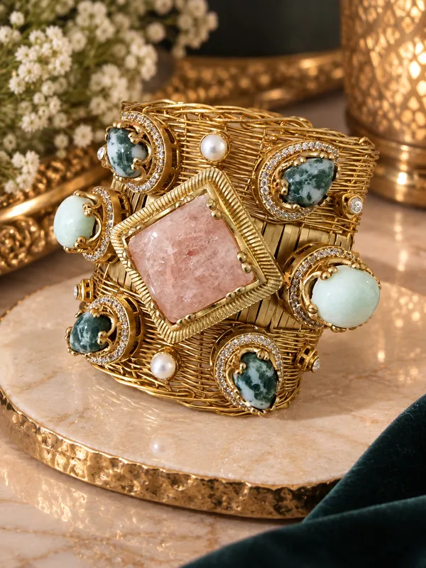 RUHAN_SEMIPRESIOUS_STONE_GOLD_PLATED_HANDMADE_HANDCUFF_FOR_WOMEN
