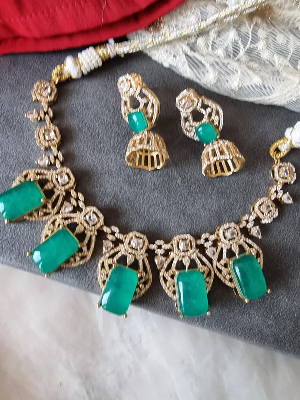 RECHAL_GREEN__DOUBLET__NECKLACE_SET_WITH_EARRINGS