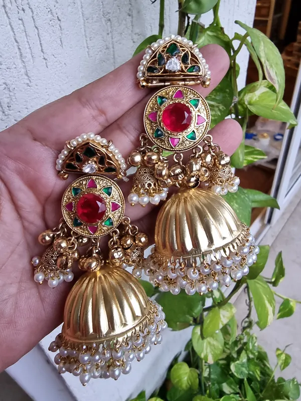 Jhumka Red Color Earrings Online Jhumka Earrings Silk Thread