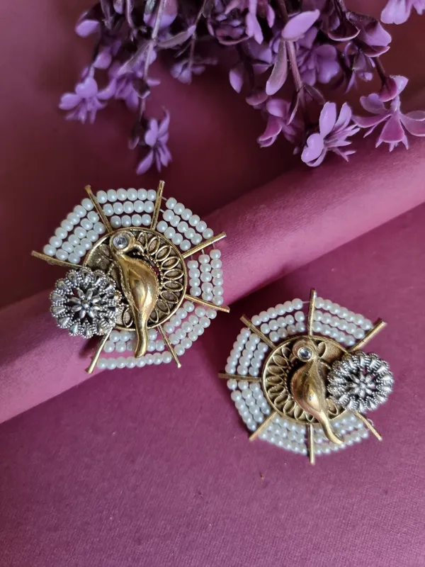 White_Phool-Moti_Stud_Earrings__For_Women_|_Brass_Based_Traditional_Style