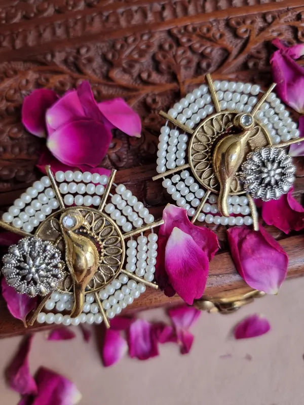 White_Phool-Moti_Stud_Earrings__For_Women_|_Brass_Based_Traditional_Style