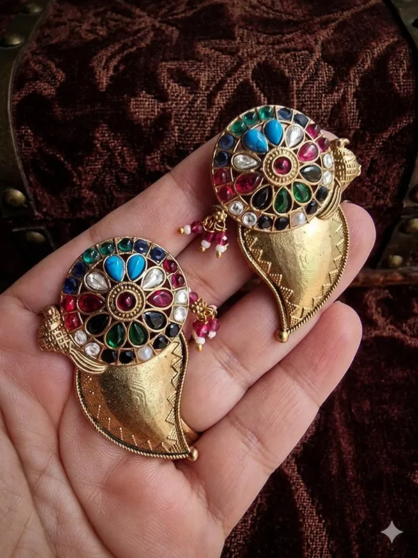 AMBIKA_MATT_GOLD_PLATED_NAVRATAN__EARRINGS_FOR_WOMEN