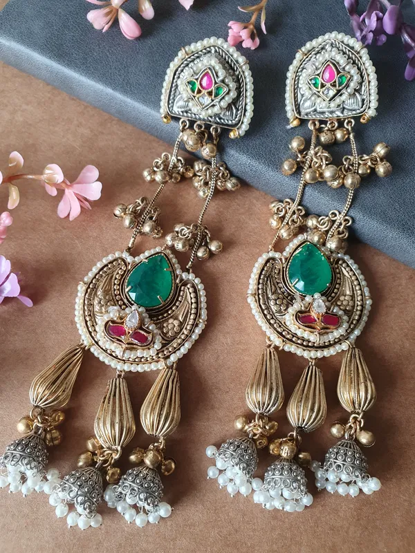 LADLI_GREEN__DOUBLET_LONG_KASHMIRI_EARRINGS_FOR_WOMEN