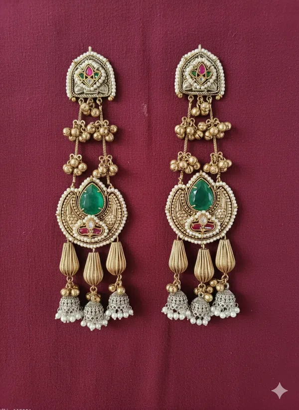 LADLI_GREEN__DOUBLET_LONG_KASHMIRI_EARRINGS_FOR_WOMEN