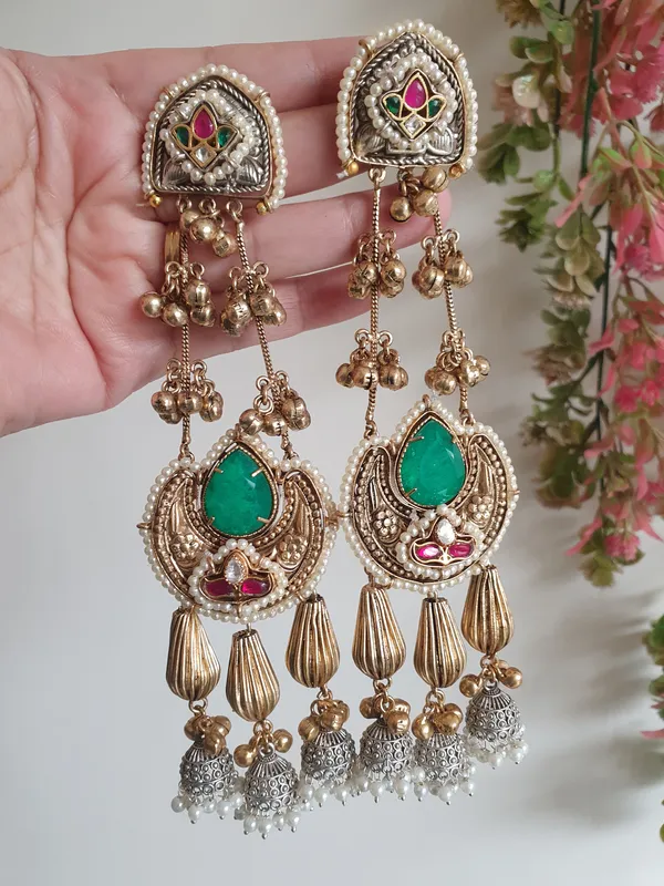 LADLI_GREEN__DOUBLET_LONG_KASHMIRI_EARRINGS_FOR_WOMEN