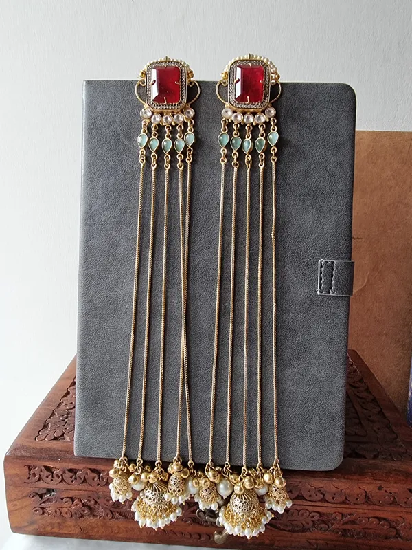 NOORI_LONG_RED__DOUBLET_GOLD_PLATED_KASHMIRI_EARRINGS_FOR_WOMEN