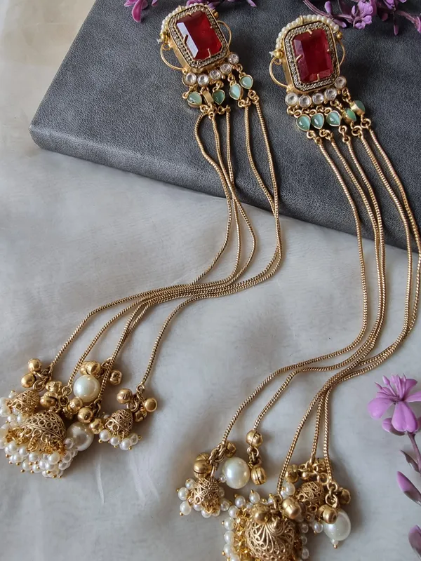 NOORI_LONG_RED__DOUBLET_GOLD_PLATED_KASHMIRI_EARRINGS_FOR_WOMEN