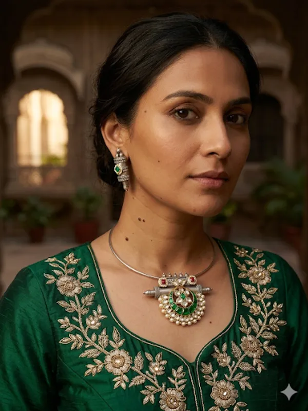DHOLNA_SILVER_PLATED_FUSION_HASLI_SET_WITH_EARRINGS
