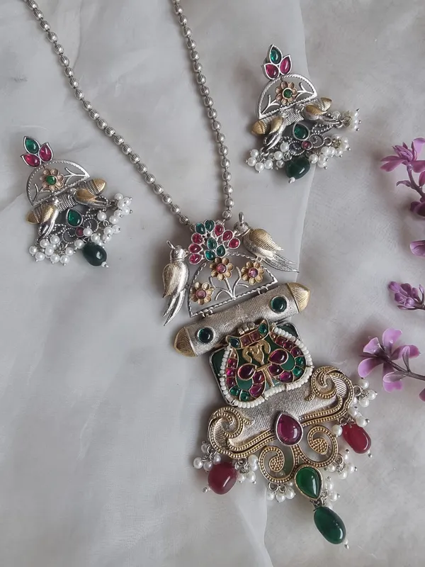 ARSHIA_DUALTONE_LONG_PENDENT_SET__FOR_WOMEN_WITH_EARRINGS