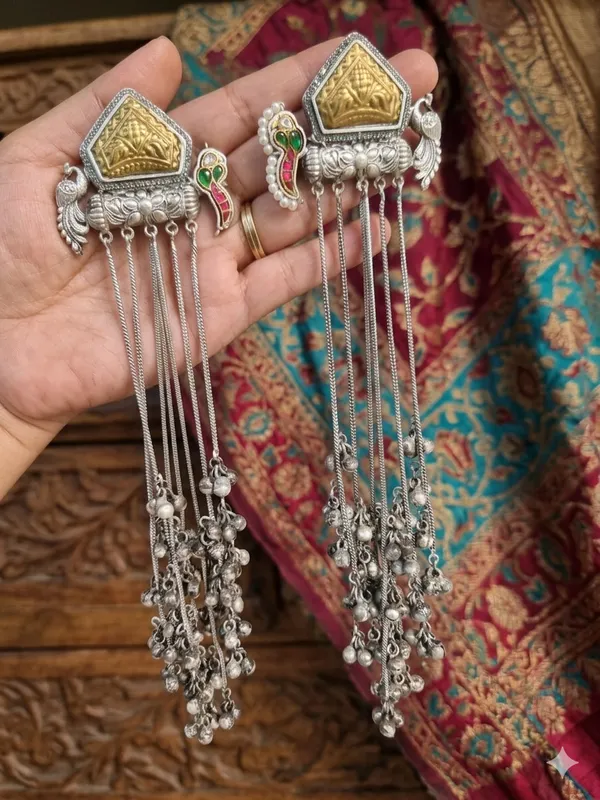 INDU_SILVER_KASHMIRI_LONG_GHOONGROO_EARRINGS_FOE_WOMEN