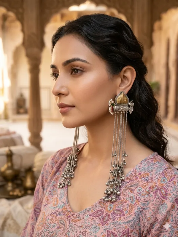 INDU_SILVER_KASHMIRI_LONG_GHOONGROO_EARRINGS_FOE_WOMEN