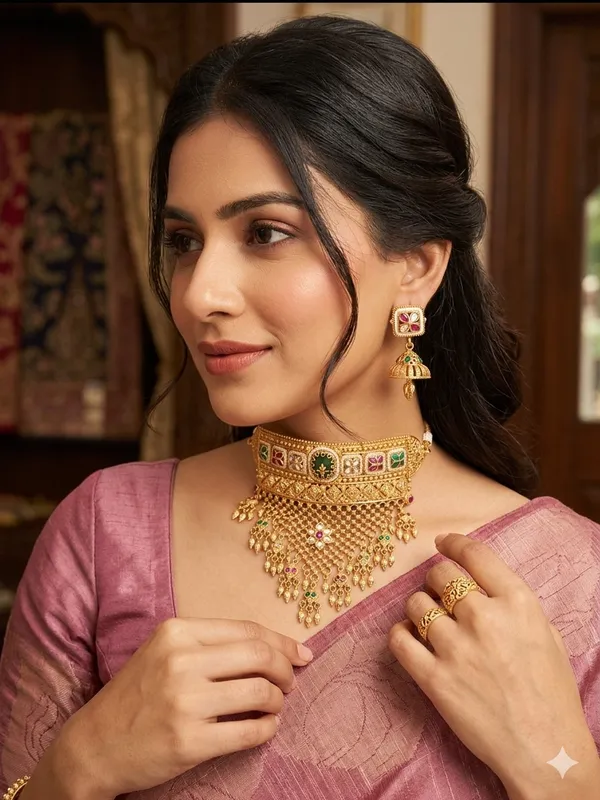 ARZOO_HERITTAGE_GOLD_PLATED_CHOKER__SET_WITH_EARRINGS