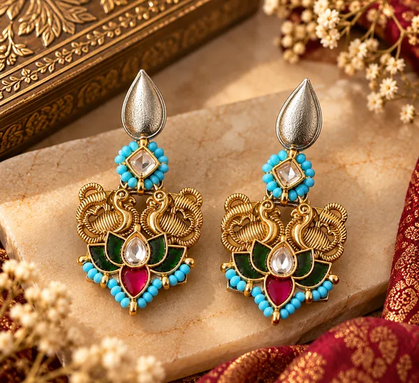 DURGA_HANDMADE_FUSION_NAVRATRI_SPECIAL_NECKLACE_WITH_EARRINGS