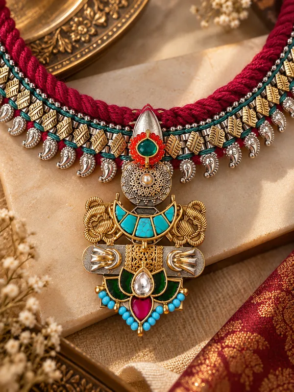 DURGA_HANDMADE_FUSION_NAVRATRI_SPECIAL_NECKLACE_WITH_EARRINGS