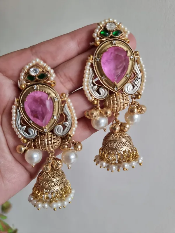 SHARMILI__PINK_DOUBLET_KASHMIRI_GHOONGROO_EARRINGS